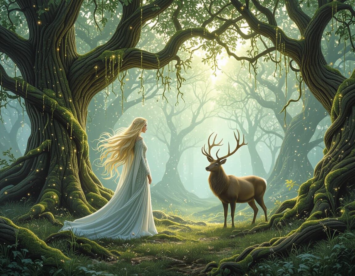 Celtic Goddess in Mystical Forest, Magical Realism