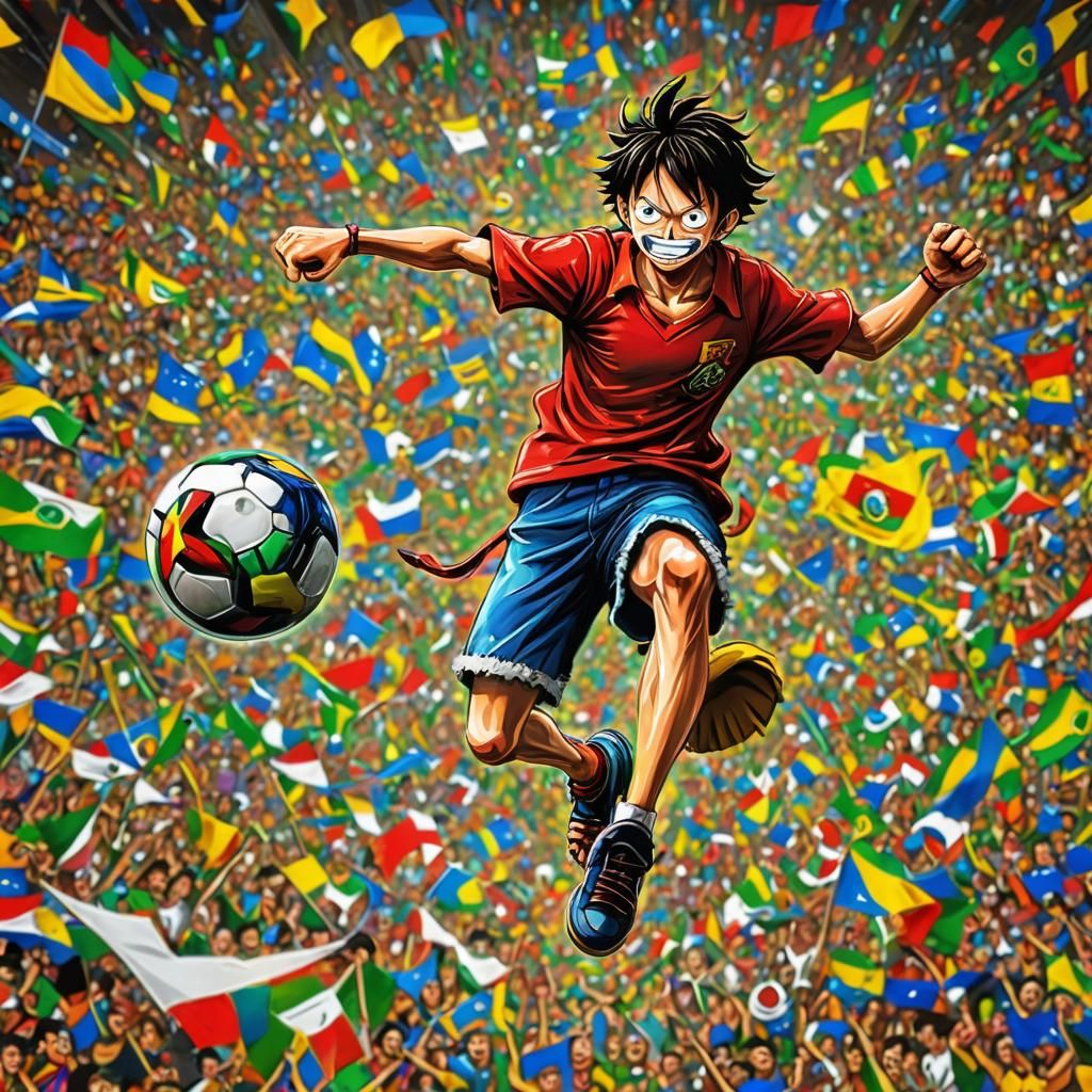 Luffy Kicking Soccer Ball in Brazil: Digital Art