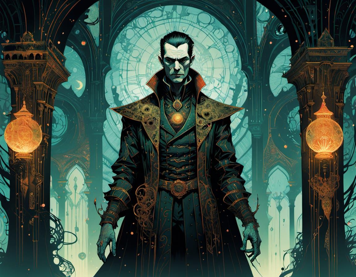 Biopunk Vampire Dracula in Ancient Castle