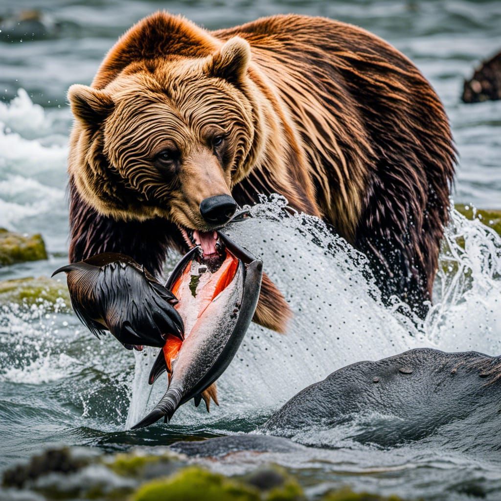 Grizzly Bears Catching Salmon, Professional Wildlife Photogr...