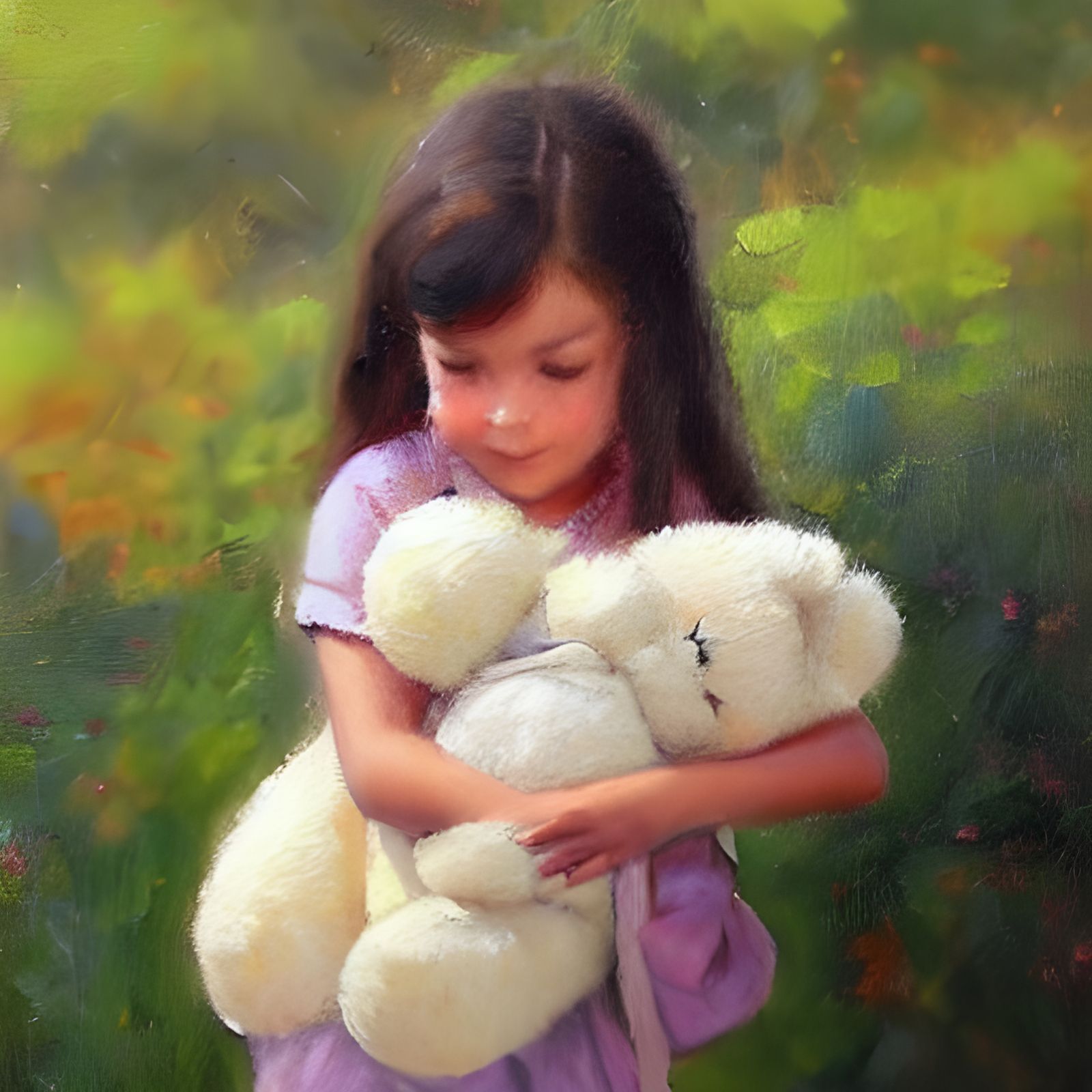 Girl with Teddy Bear: Oil Painting Portrait