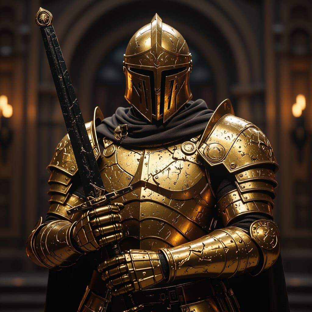 Golden Warforged Centurion with Broken Sword