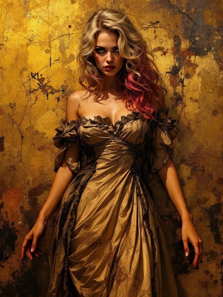 Pin-Up Woman in Amber Shadows, Roman Feast Atmosphere