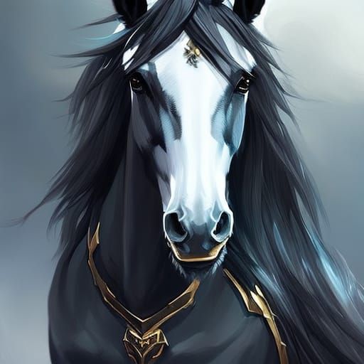 Elegant Black Warrior Horse with Icy Texture