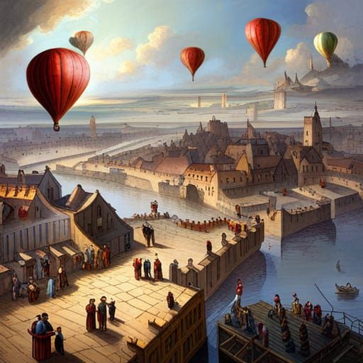 Solarpunk Hot Air Balloon Race in 18th Century Style