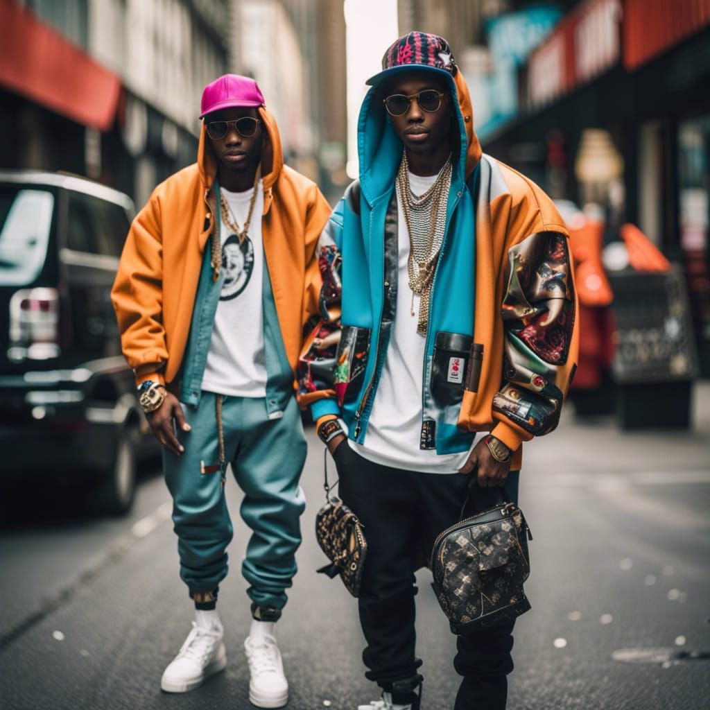 Urban Hip-Hop Fashion in a Dynamic Street Scene