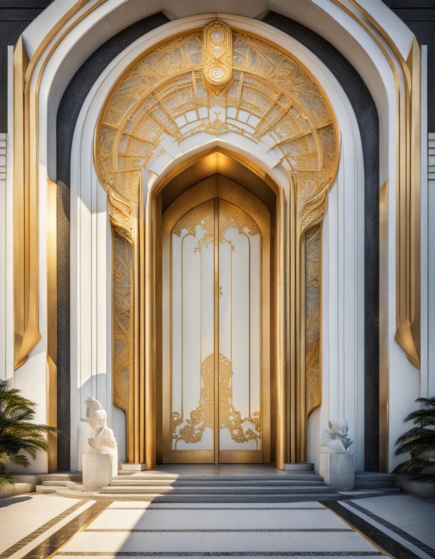 Epic white and gold art deco entrance.
