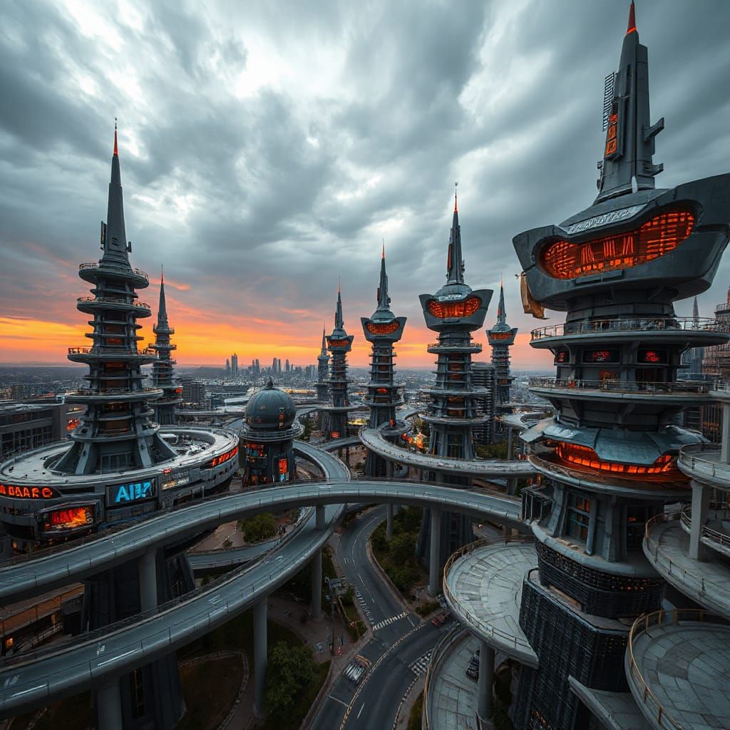 far future alien cyber city