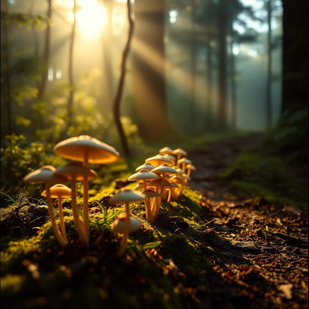 Mushrooms in Golden Forest Light