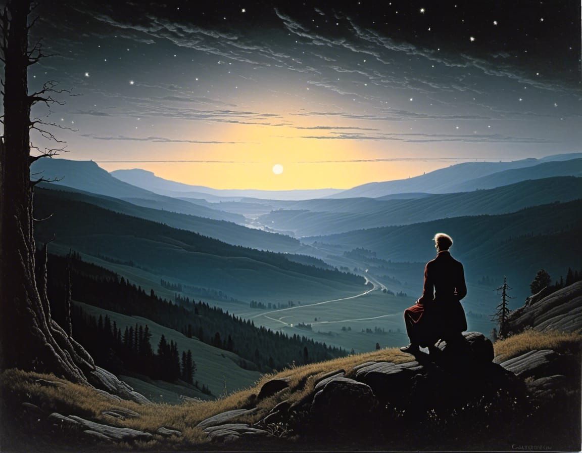 Romantic Landscape with Falling Star