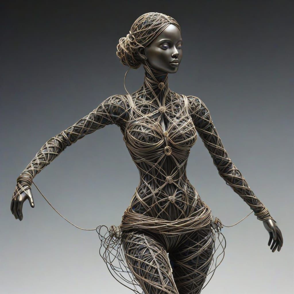 Intricate Wire Sculpture of a Woman in Arabesque Style