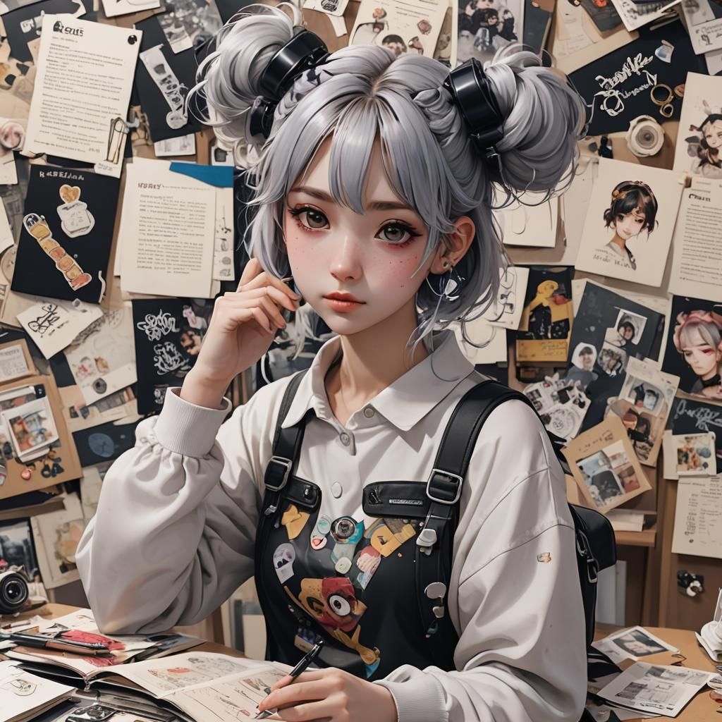 Girl with Space Buns Scrapbooking: 3D Anime Art