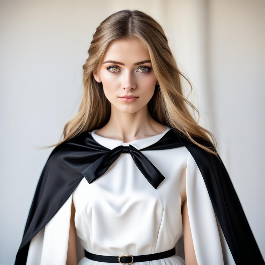 Blonde Girl in White Dress and Cape