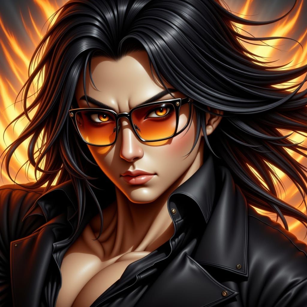 Bishounen Yakuza Portrait with Long Hair & Sleek Glasses