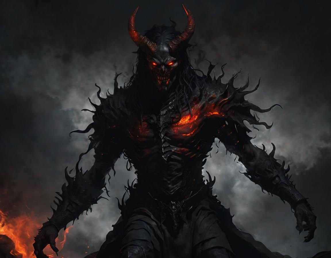 Dramatic Dark Fantasy Portrait of Satan on Throne