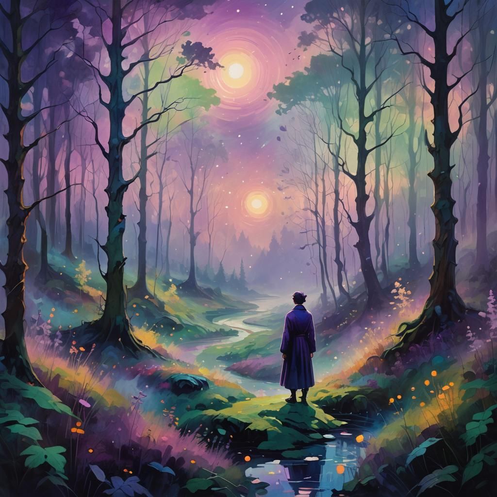 Mystical Forest Figure in Abstract Expressionism