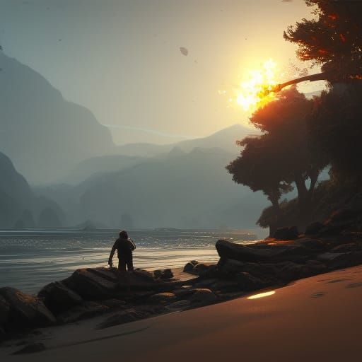 Romantic Riverbank Scene with Dynamic Lighting