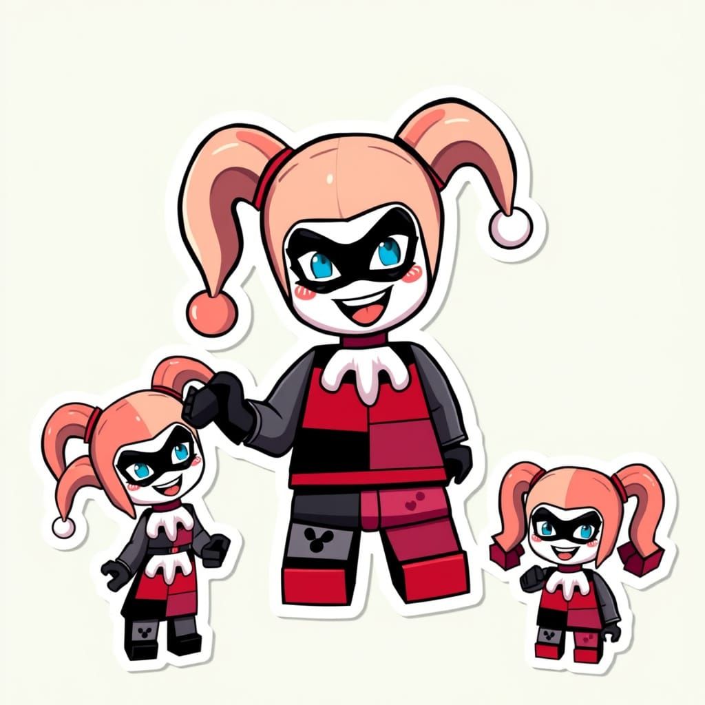 Lego Harley Quinn Sticker Sheet with Playful Smiles