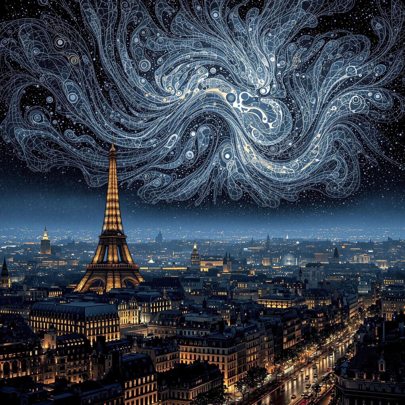 Paris Nightscape with Grand Central Station Roof as Sky