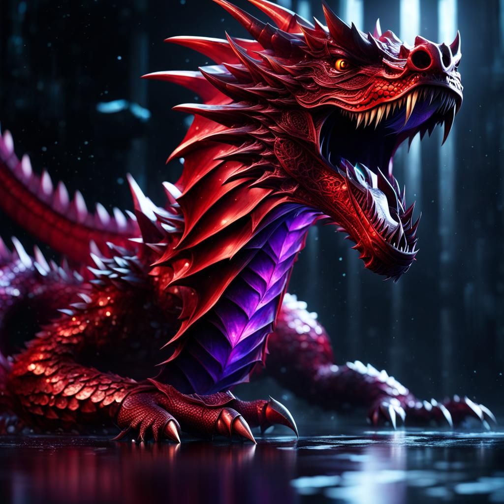 Armored Dragon Running Through the Dark: 8K Concept Art