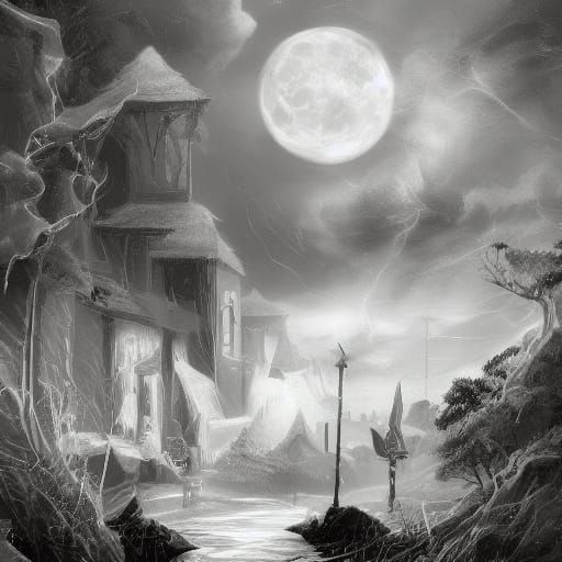 Monochrome Fantasy Comic Art with Dramatic Lighting
