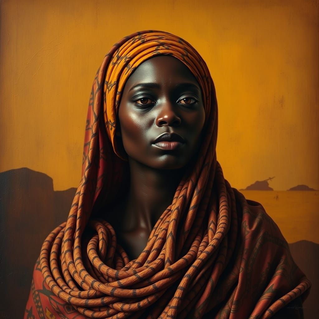Mystical Dahomey Witch Adorned in Intricately Coiled Cloths