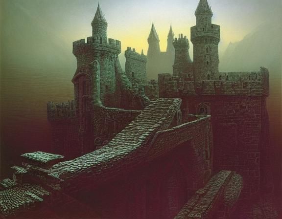 Surreal Castle with Drawbridges: An Intricate Landscape