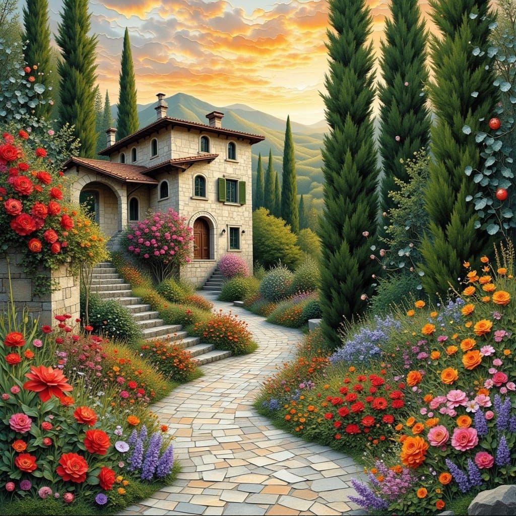 European Garden Path with Collage Elements