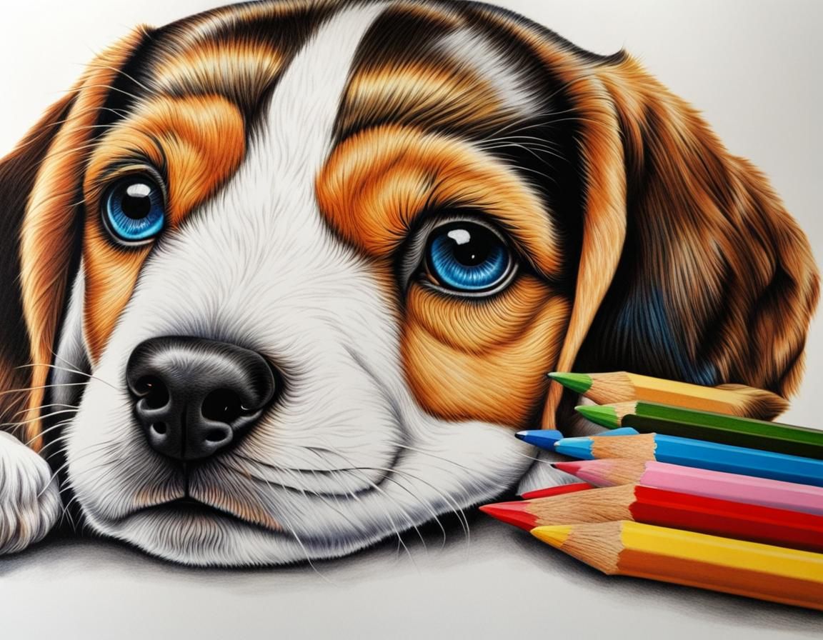 Realistic Baby Beagle Sketch in Colored Pencil