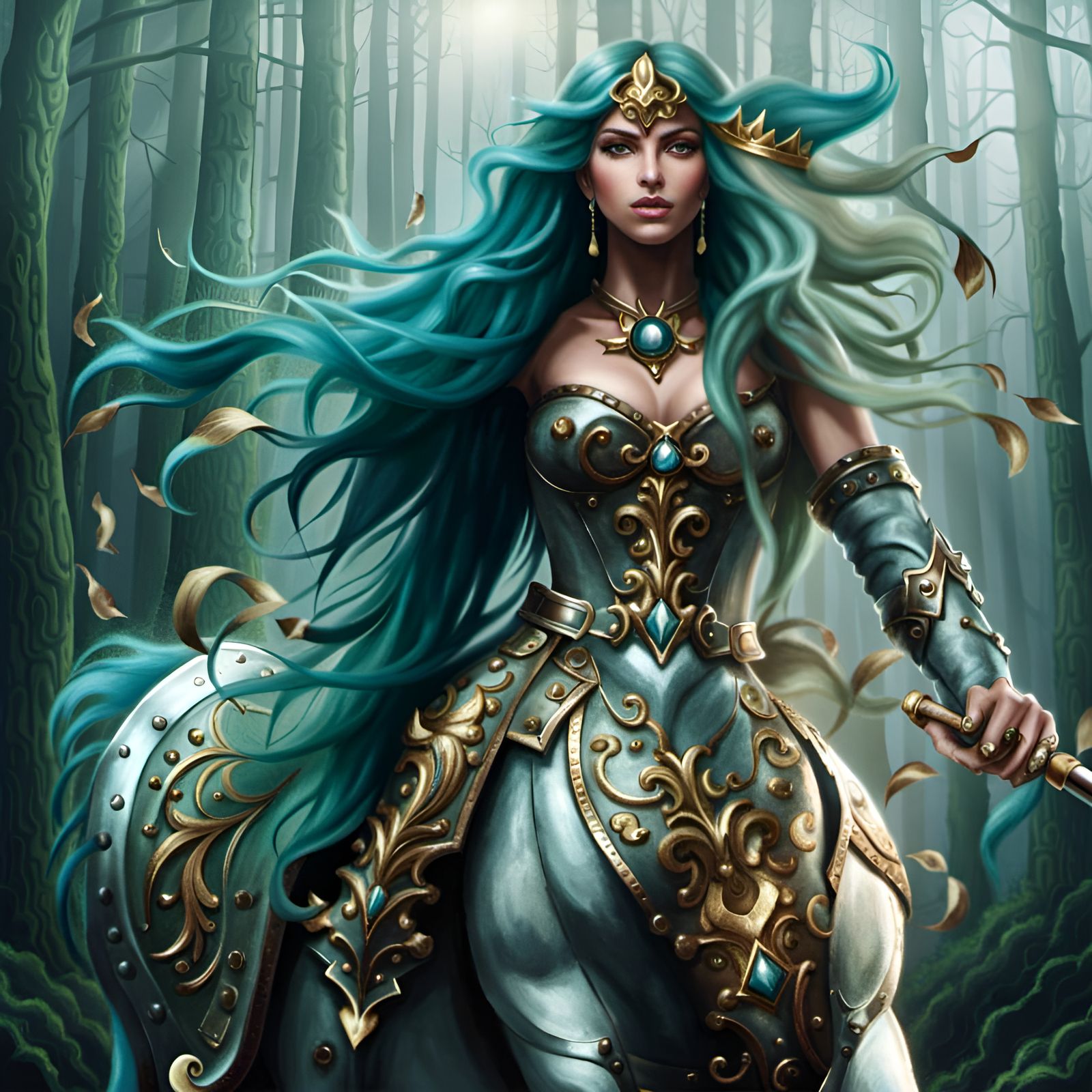 Hyperrealistic Female Centaur with Turquoise Hair