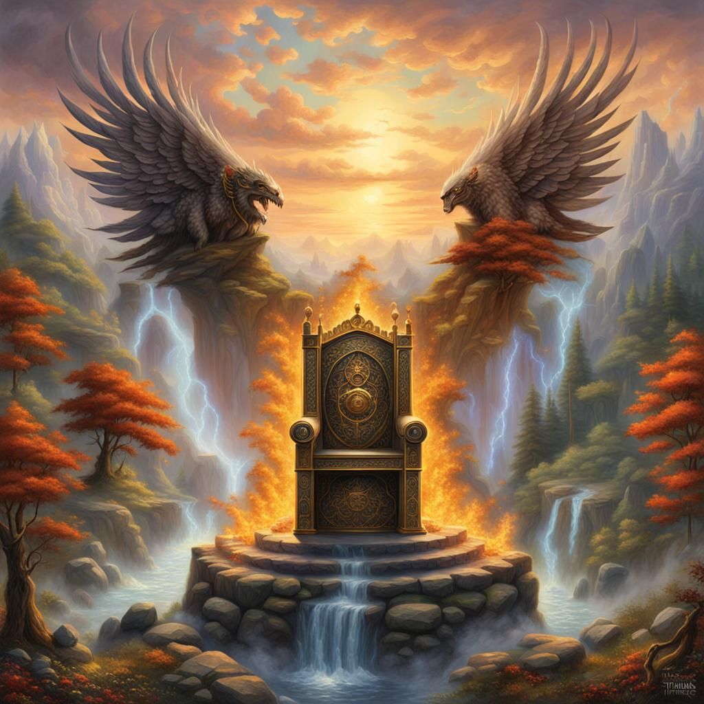 Ethereal Throne Angel Attending to God, Hyperdetailed