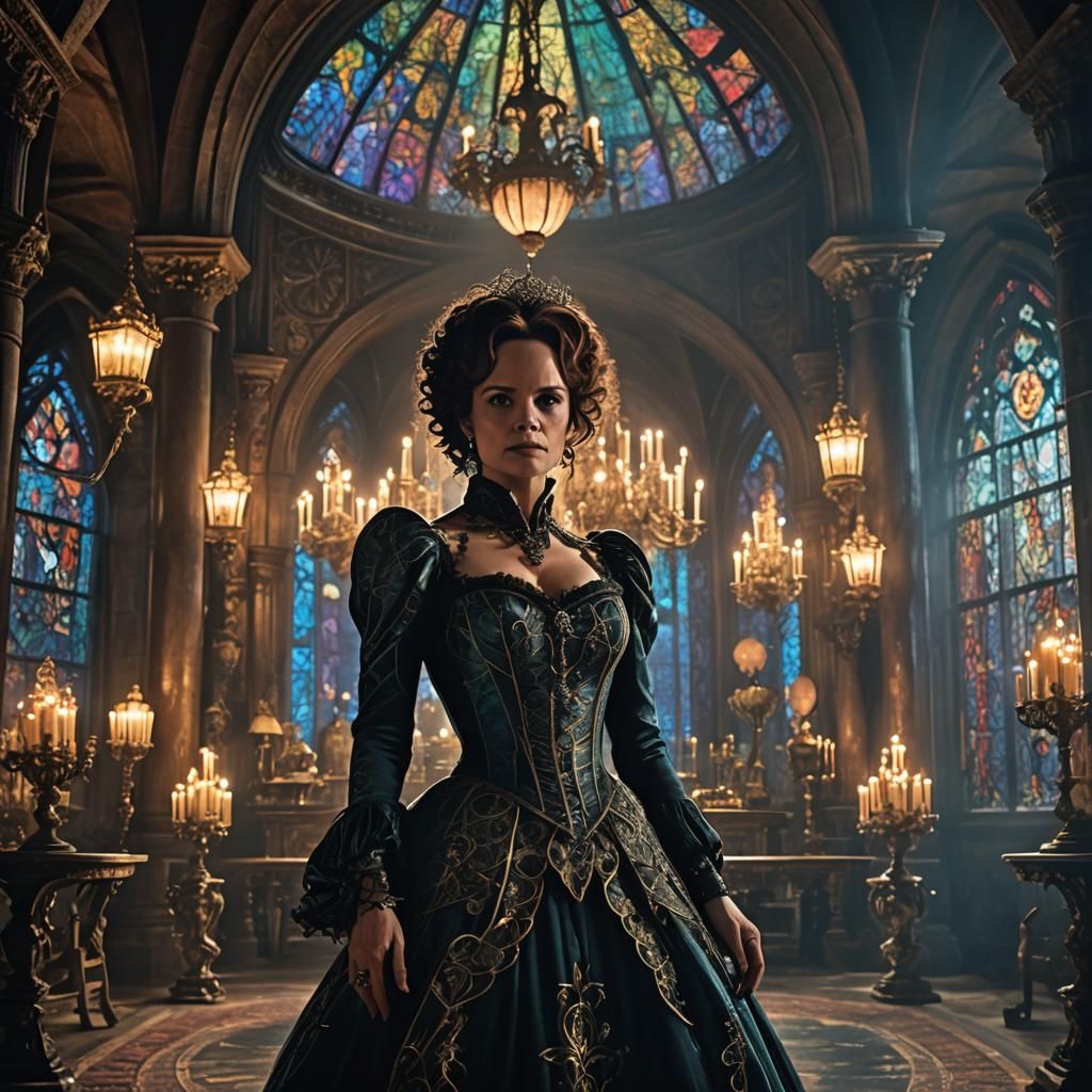 Mystical Woman in Eerie Chamber: Fantasy Concept Art