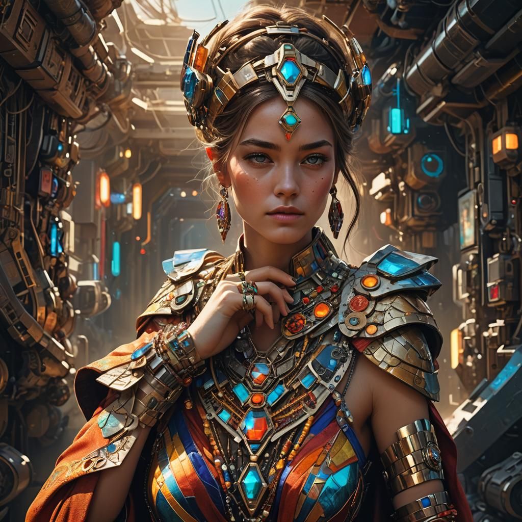 Futuristic Woman Portrait in Digital Painting Style