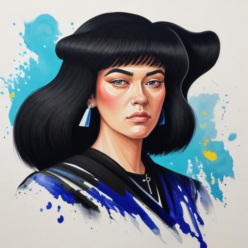 Detailed Gouache Painting of an Abstract Figure