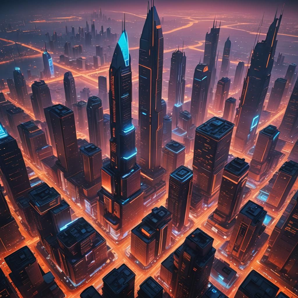 Rosy Dawn Space Cityscape in Oil Painting Style