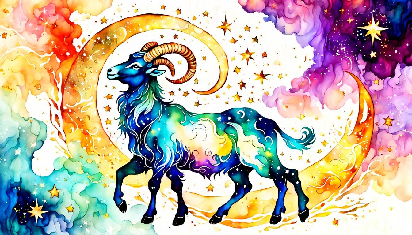 Vibrant Flames God Aries Surrounds Glowing Crescent Moon in...