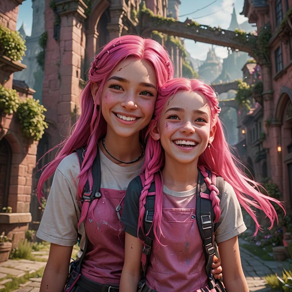 Teenage Girl with Pink Hair: Detailed Matte Painting