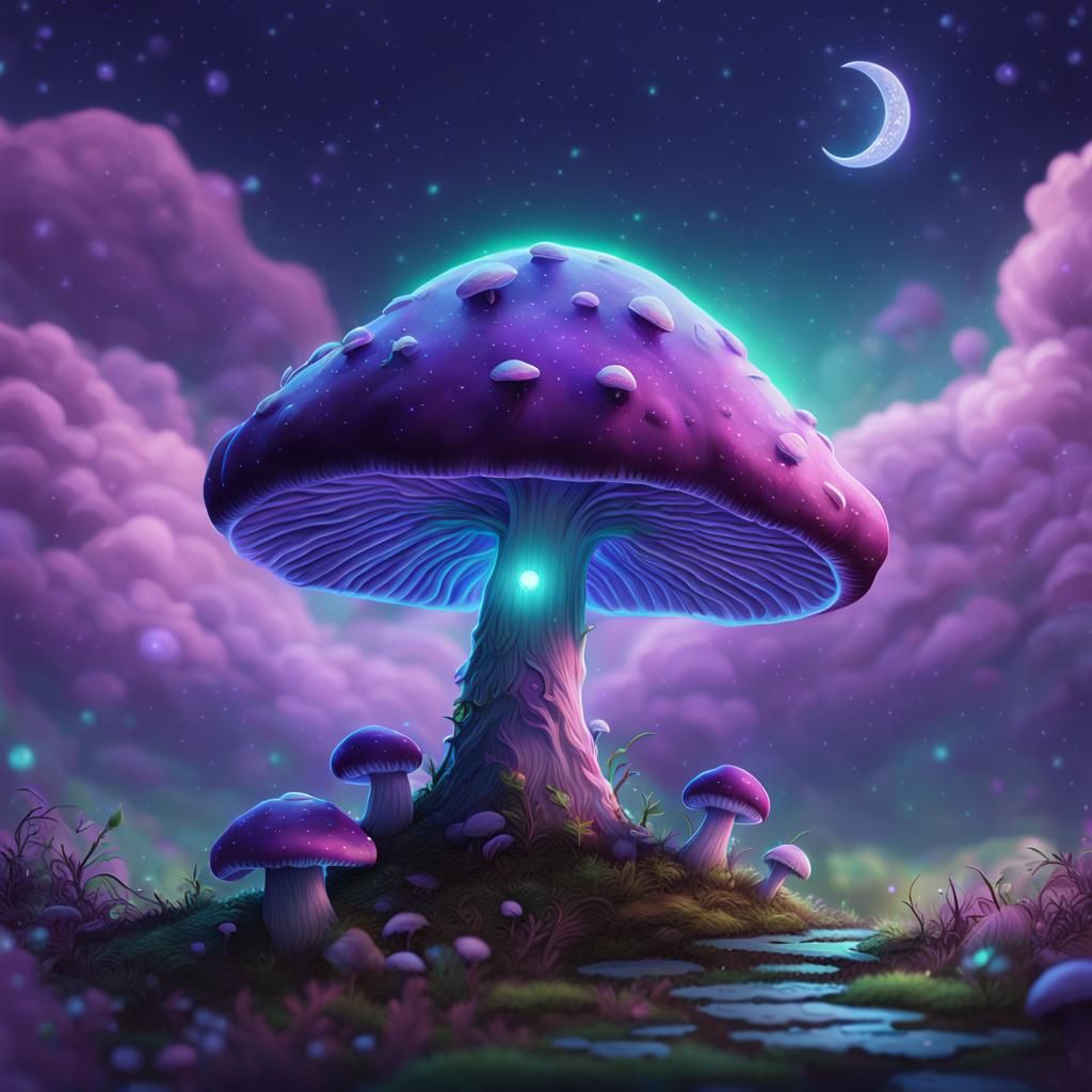 Ethereal Purple Mushroom Under Lunar Glow