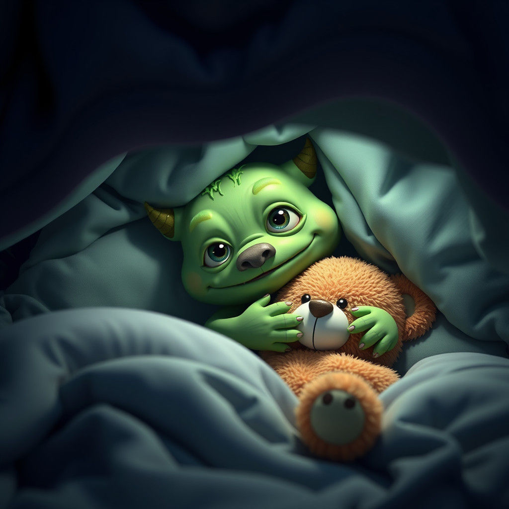 Cute Green Monster Cuddling Teddy Bear