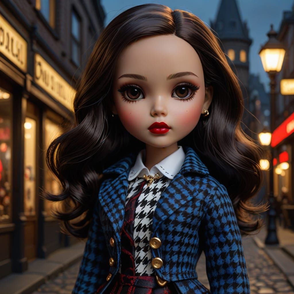 Miniature Blythe Doll in Elegant Houndstooth Attire