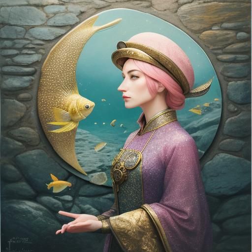 Surreal Anthropomorphic Fish Woman in Pastel Colors