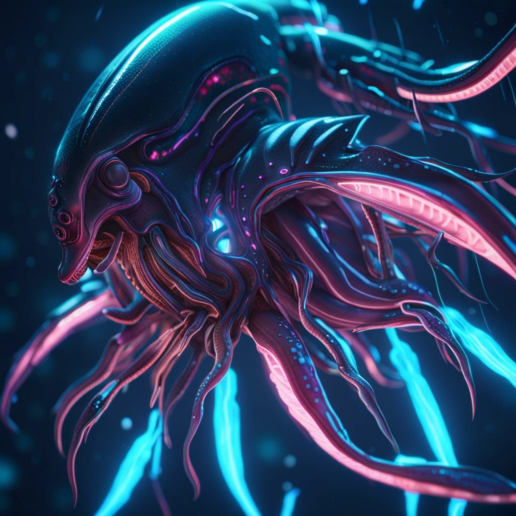 Bioluminescent Deep Sea Creature vs Giant Squid
