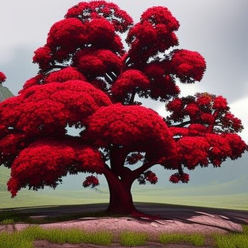 Crimson King Tree in Dark Fantasy Style