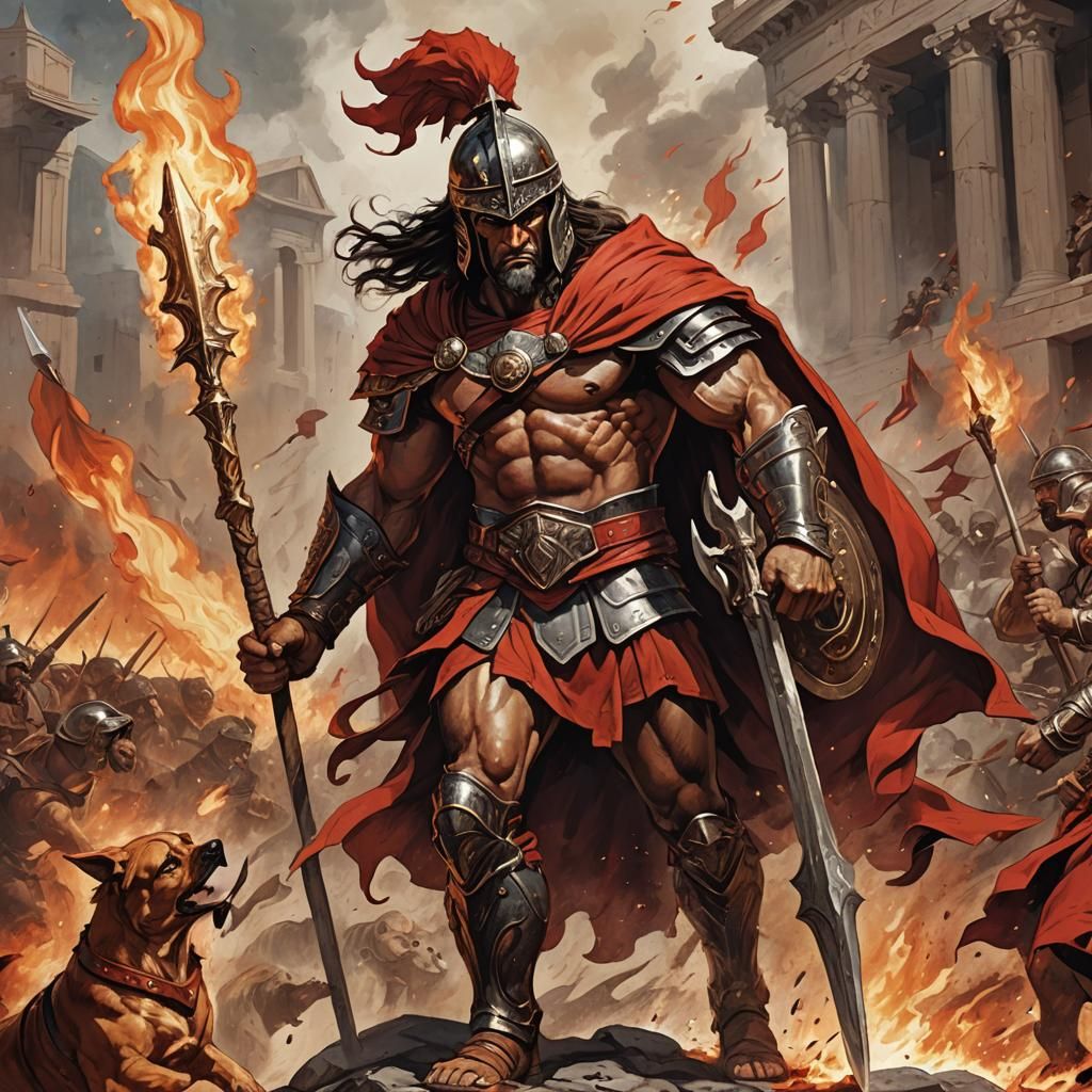 Ares, God of War, in Heroic Fantasy Style