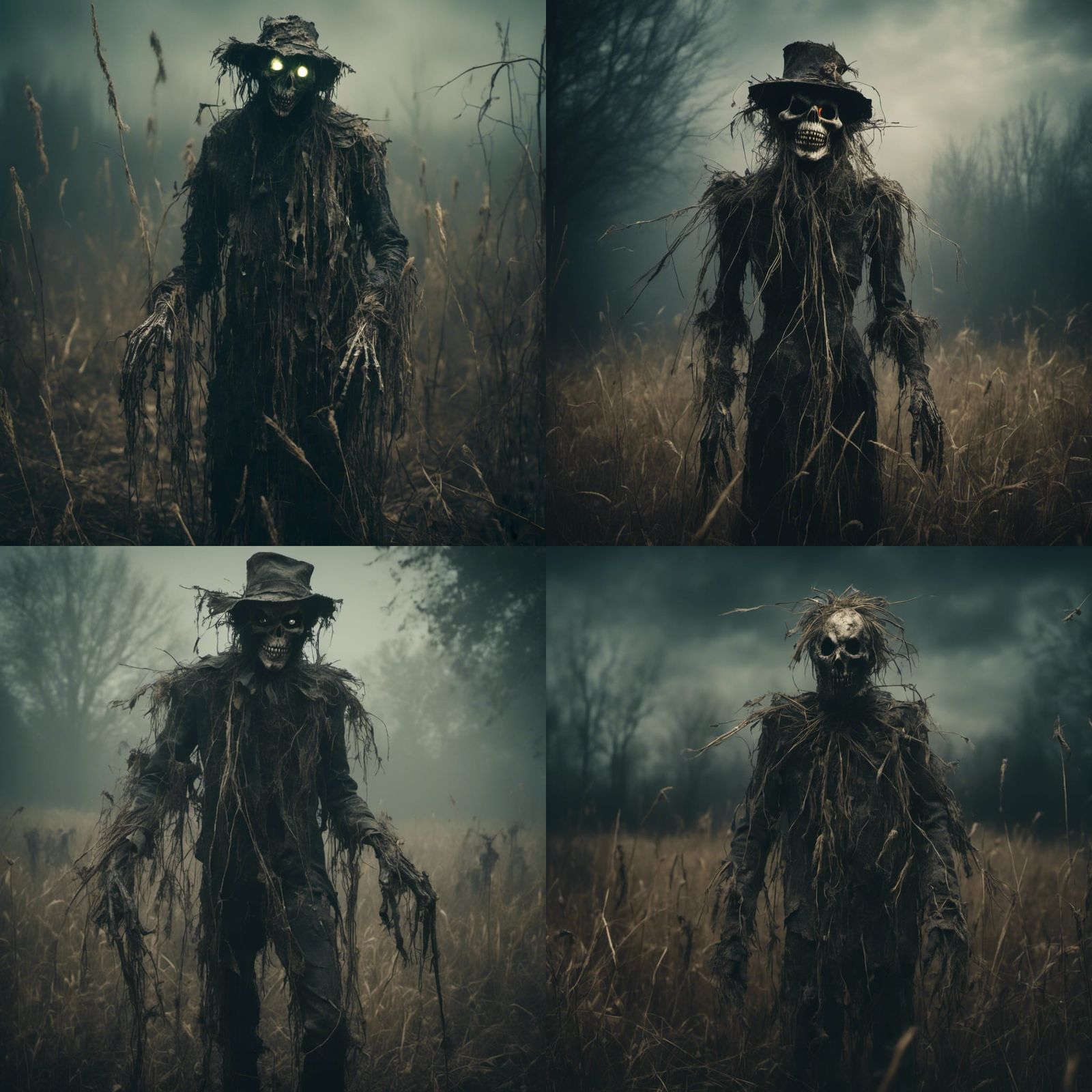 Eerie Macabre Scarecrow with Glowing Eyes