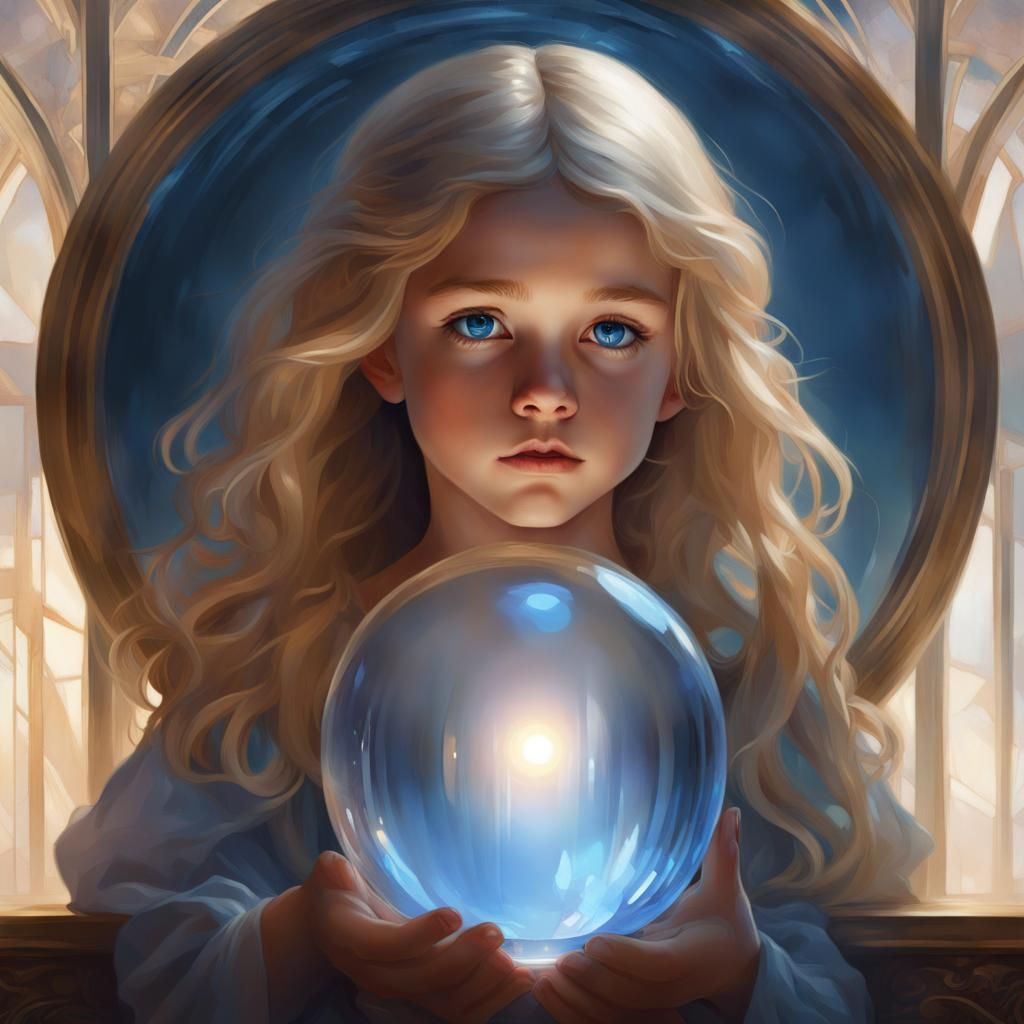 Young Girl Gazing into Crystal Ball, Digital Art