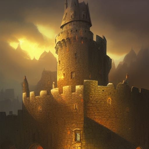 Fortified Castle Illustration in Fantasy Style