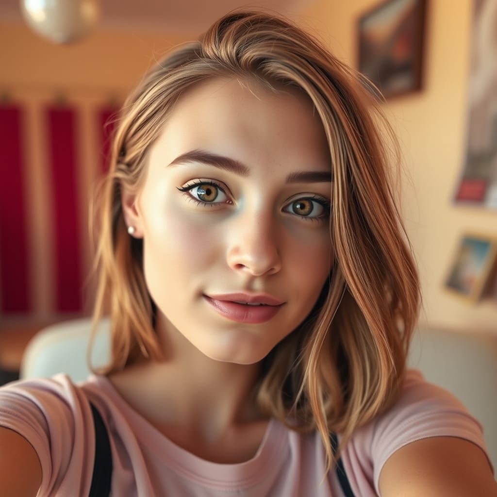 Warm-Toned Selfie of a Young Woman with Hazel Eyes