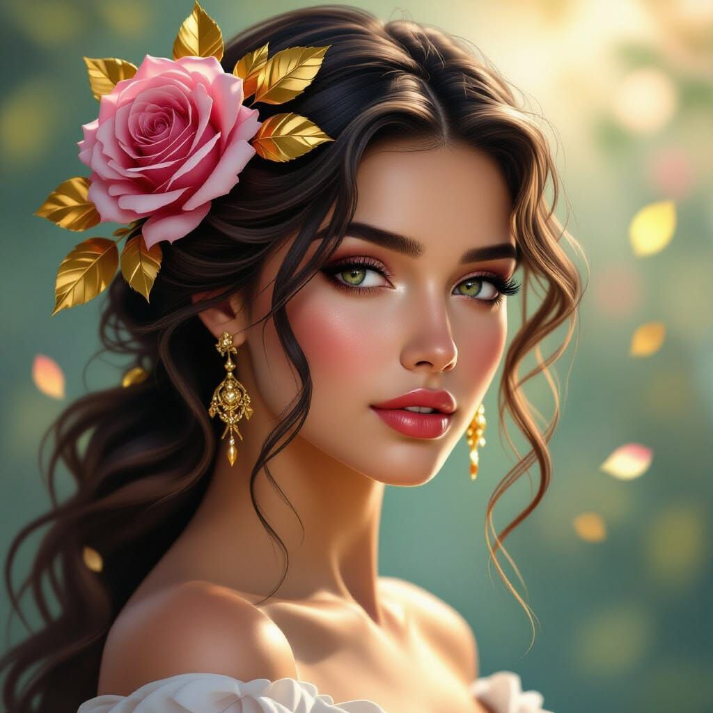 Aphrodite with Gold Leaves: Hyperrealistic Splash Art