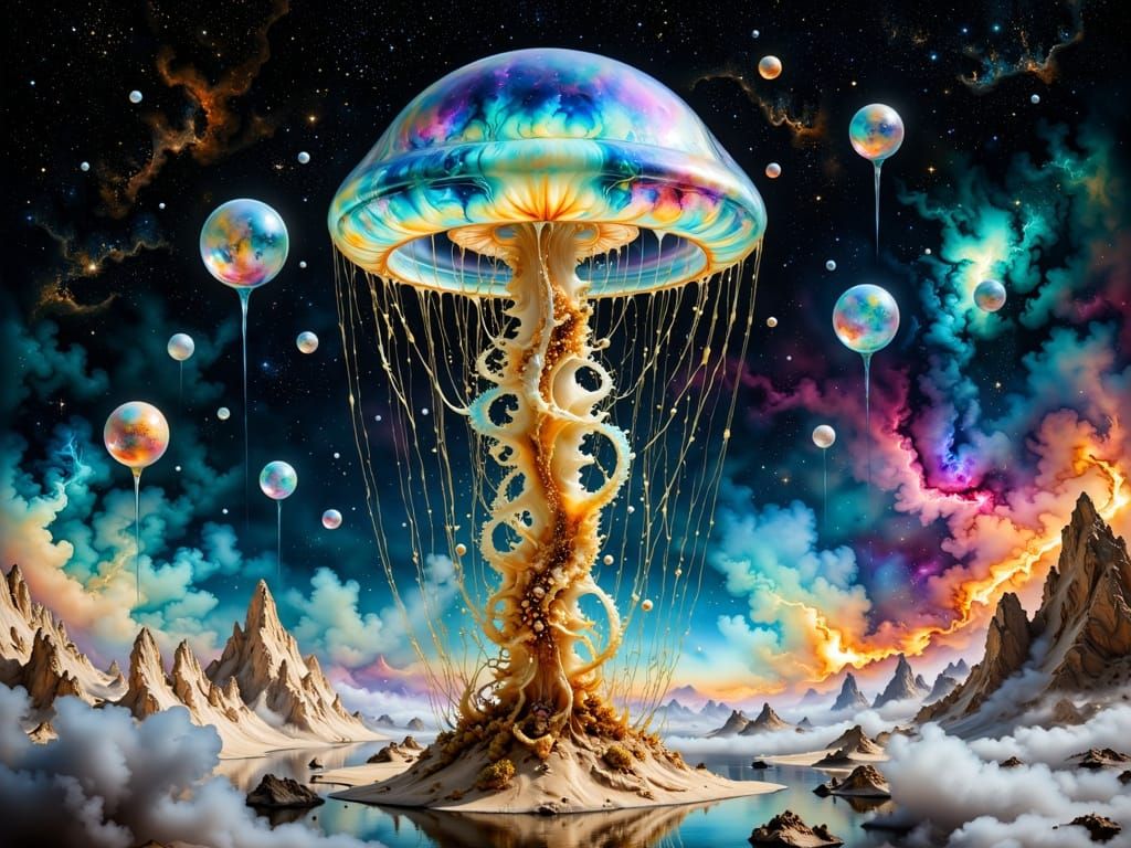 Galactic Glass Jellyfish in Cosmic Nebula